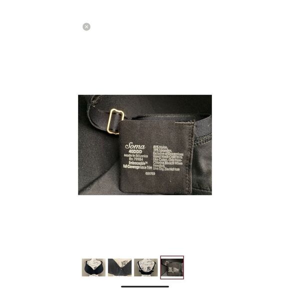 Soma Embraceable Full Coverage Lace Trim Underwire Black Bra - Size 36DD - Picture 12 of 12